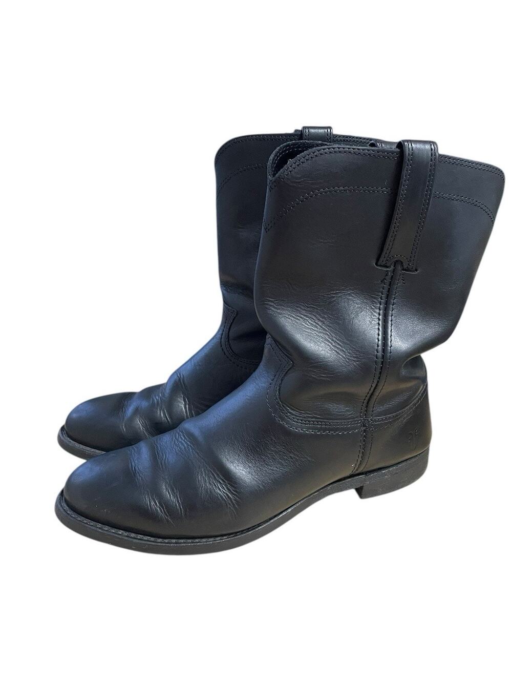 FRYE Men's Duke Roper Boots Black Leather Pull On Western Cowboy Size 11